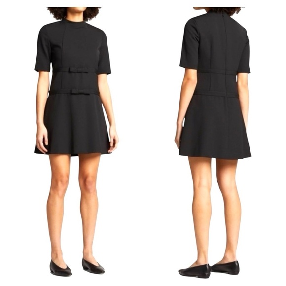 Rebecca TAYLOR Wool Short-Sleeve Bow Accent A-line Shift Structured Mini Dress - Picture 3 of 11
